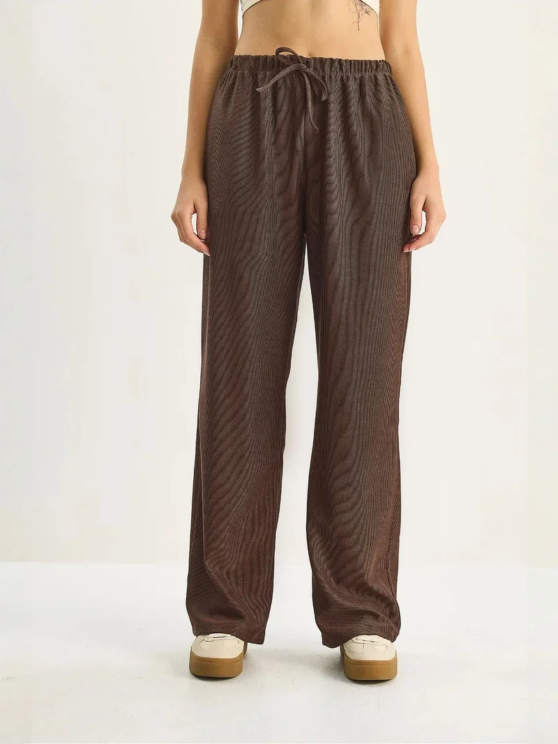 Bianco Lucci Dark Mocha Brown LUCCI High Waist Wide Leg Pants for Women | Best Price UAE